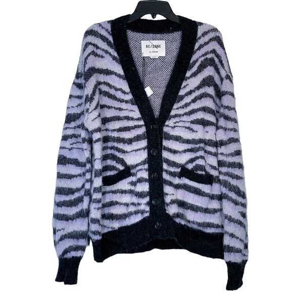 RE/DONE 90s Oversized Cardigan in Tiger Intarsia - Picture 5 of 12